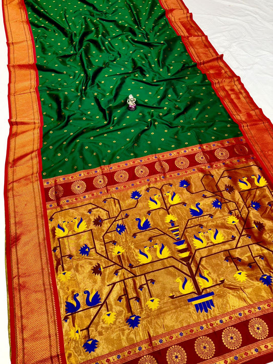 Elegant Bottle Green Swan Paithani Silk Saree