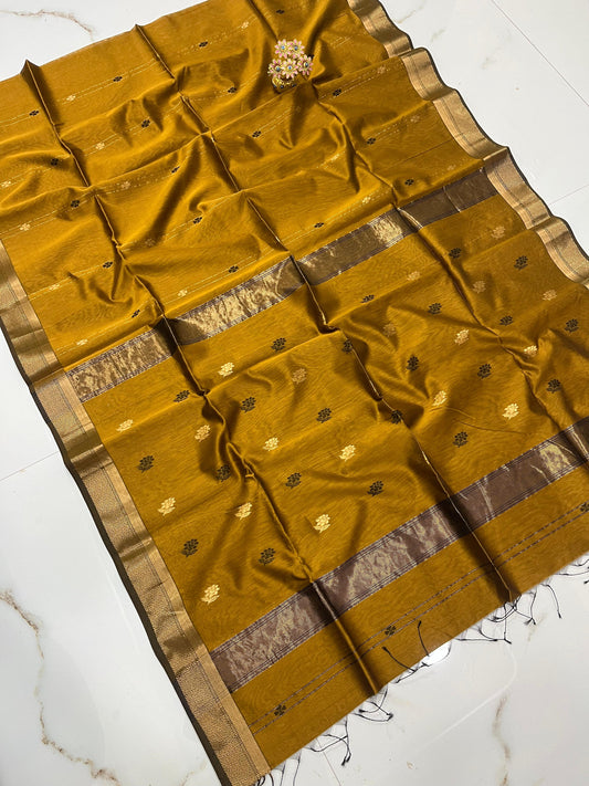Designer Brown Gold Maheshwari Silk Saree