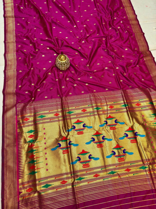 Designer Cherry Pink Traditional Paithani Silk Saree