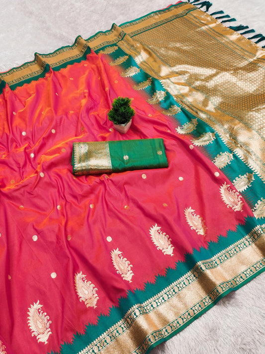 Luxury Coral Pink Manasi Banarasi Silk Saree