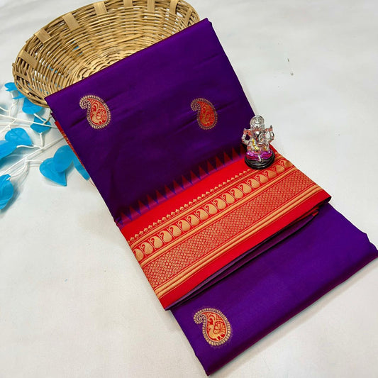 Chic Deep Violet Peacock Paithani Silk Saree