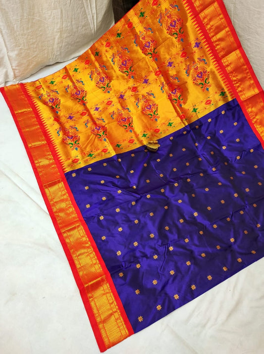 Graceful Deep Violet Karnaful Kadiyal Paithani Saree