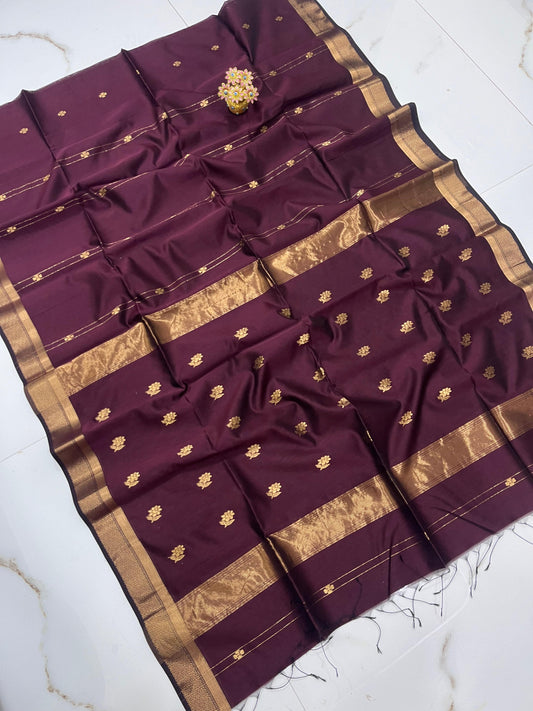 Trendy Deep Wine Maheshwari Silk Saree