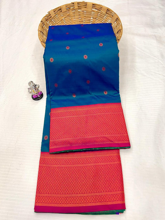 Luxury Firozi Blue Kadiyal Paithani Silk Saree
