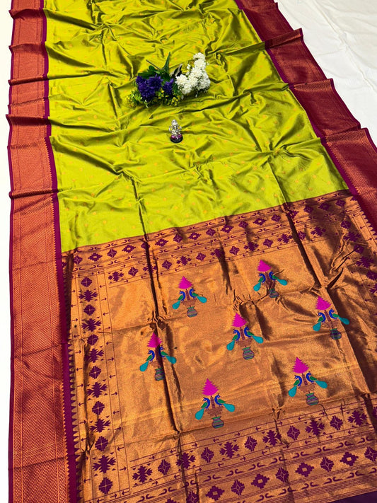 Chic Grass Green Traditional Embroidery Silk Saree