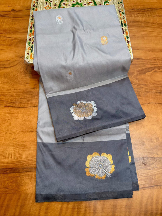 Premium Grey Jaswand Silk Saree