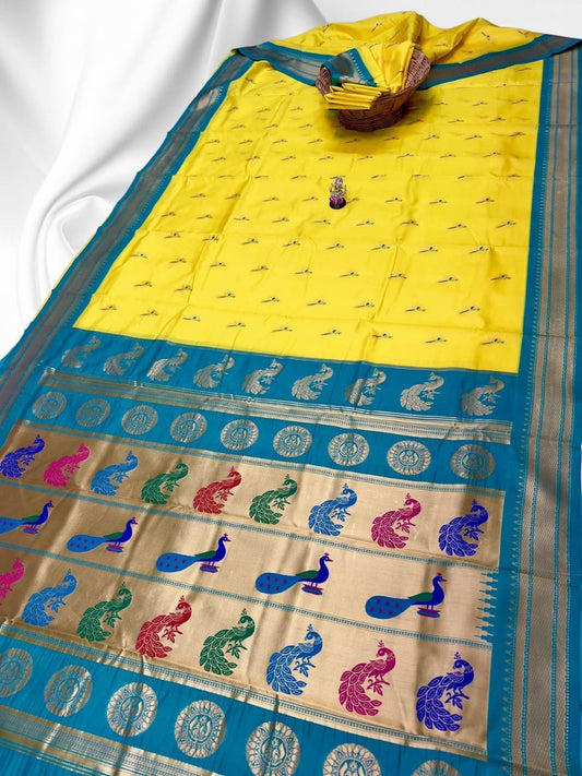 Exclusive Lime Yellow Ruhi Peacock Silk Saree
