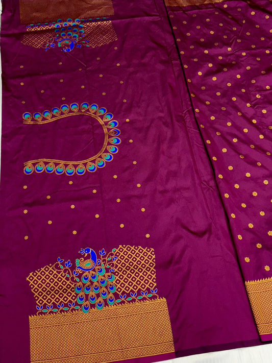 Ethnic Magenta Traditional Embroidery Silk Saree
