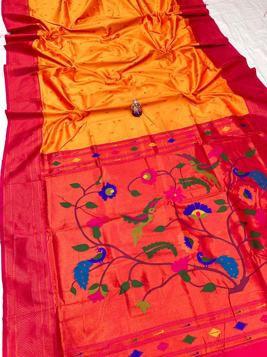 Gorgeous Mango Kadiyal Paithani Silk Saree