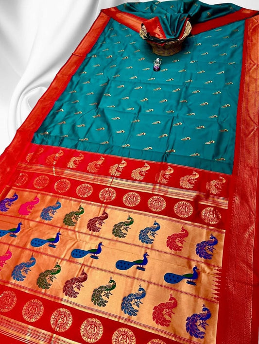 Gorgeous Marine Blue Ruhi Peacock Silk Saree