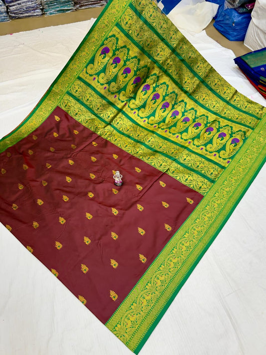 Graceful Deep Maroon Laxmi Paithani Silk Saree