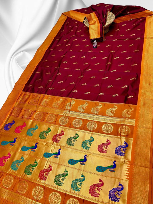 Sophisticated Maroon Ruhi Peacock Silk Saree