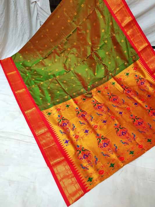 Luxury Olive Green Karnaful Kadiyal Paithani Saree