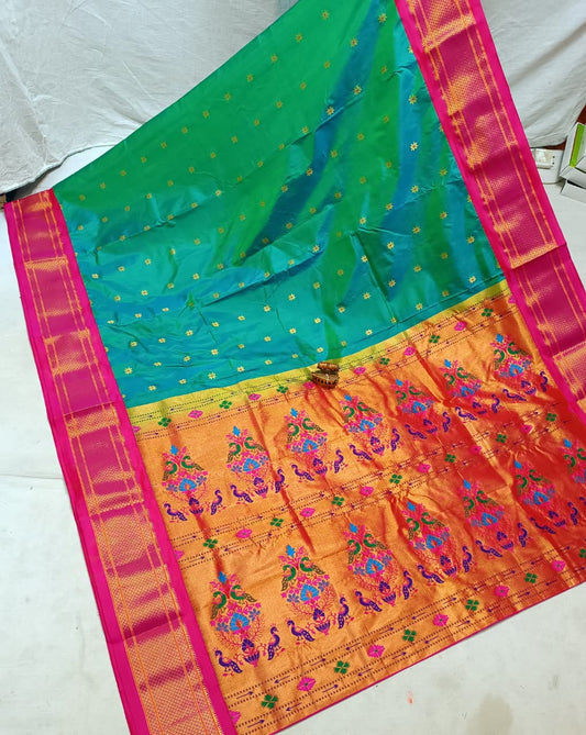 Chic Pastel Green Karnaful Kadiyal Paithani Saree