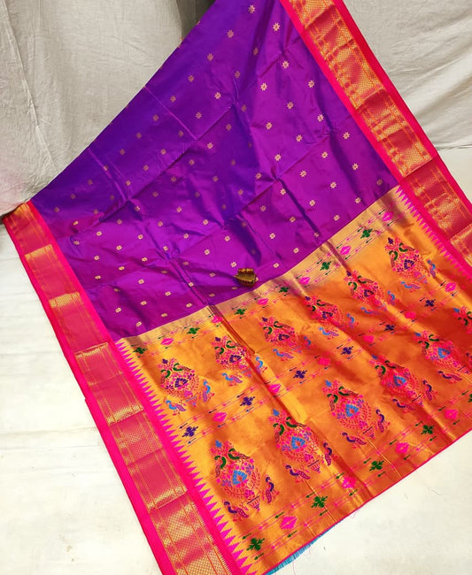 Modern Pastel Violet Karnaful Kadiyal Paithani Saree