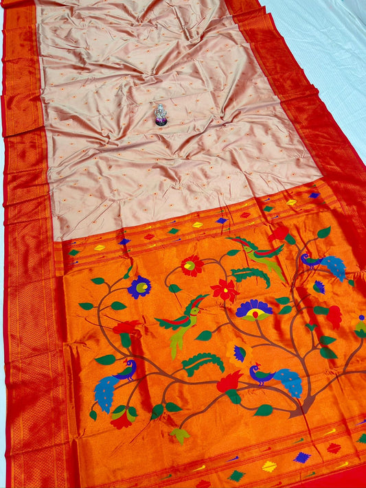 Refined Peach Pink Kadiyal Paithani Silk Saree