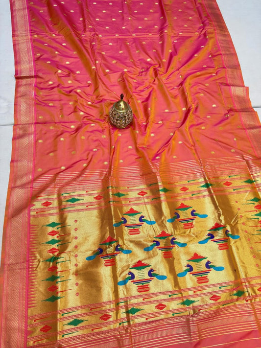 Chic Peach Traditional Paithani Silk Saree