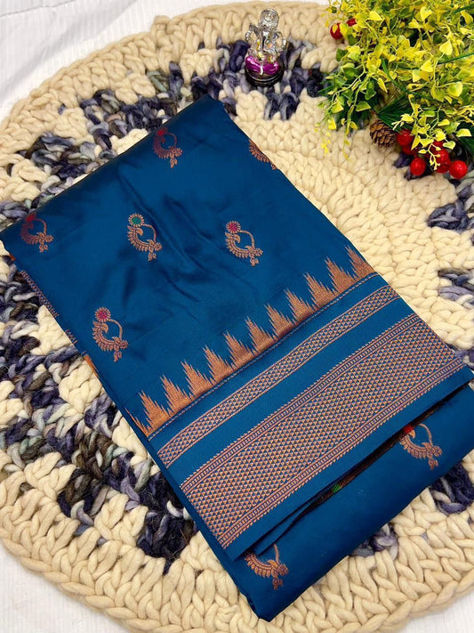 Traditional Peacock Blue Irkal Paithani Silk Saree