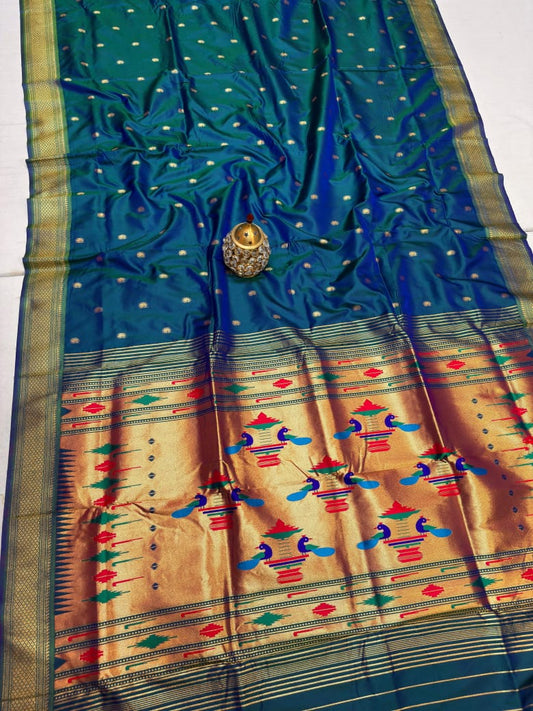 Modern Peacock Green Traditional Paithani Silk Saree