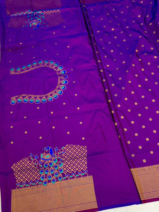 Traditional Purple Traditional Embroidery Silk Saree