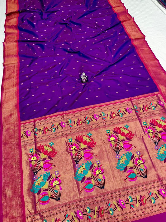 Premium Purple Lotus Paithani Silk Saree