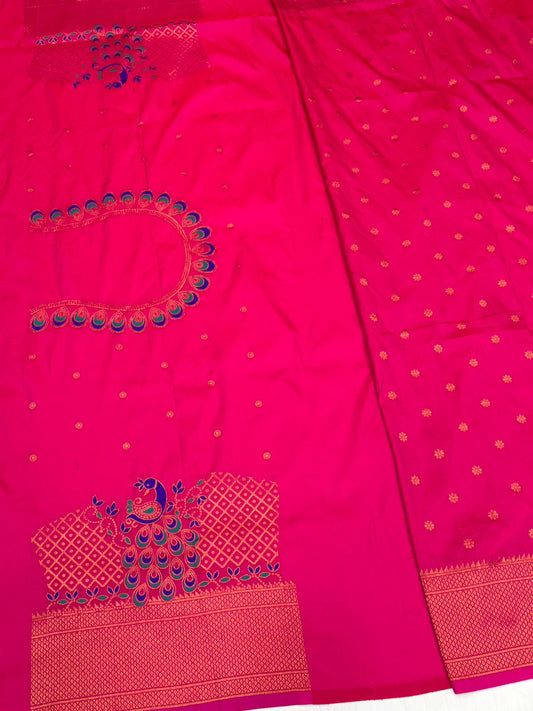 Gorgeous Rani Pink Traditional Embroidery Silk Saree