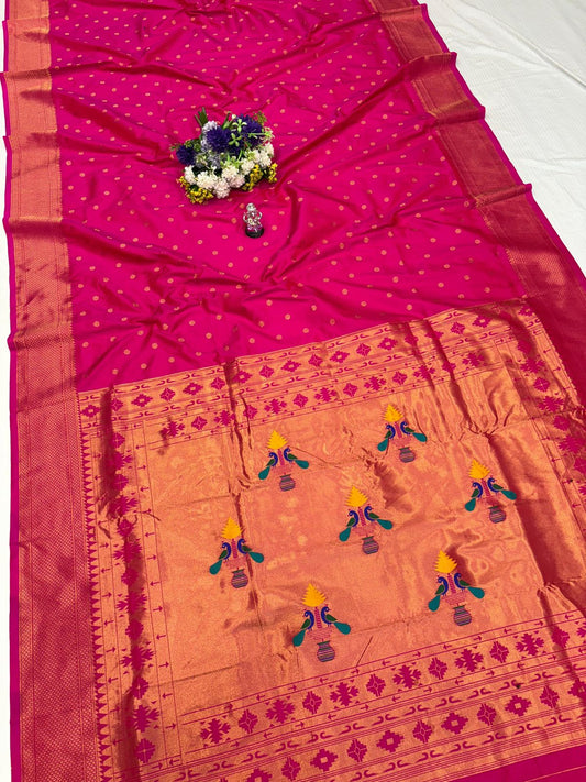 Gorgeous Rani Pink Traditional Embroidery Silk Saree