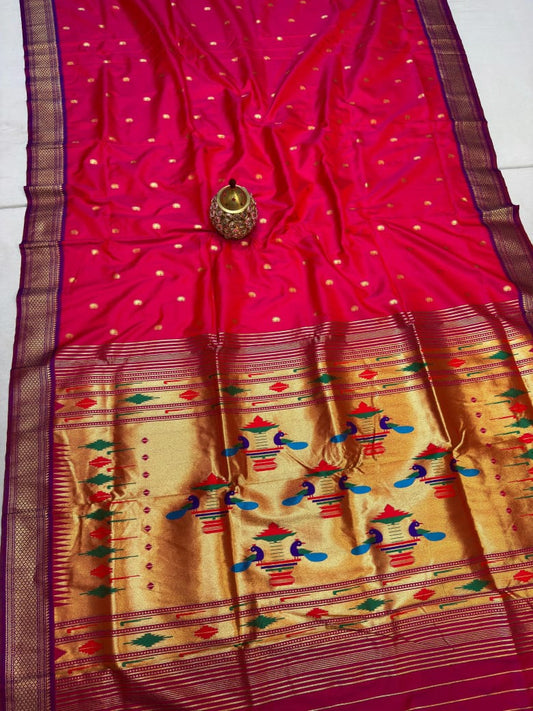 Exclusive Rani Pink Traditional Paithani Silk Saree