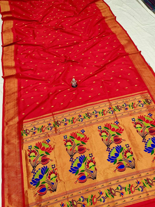 Classic Red Lotus Paithani Silk Saree