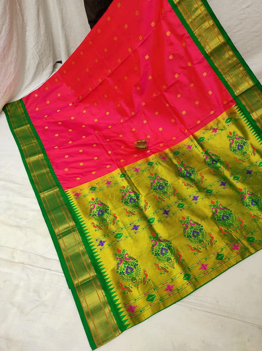 Sophisticated Reddish Pink Karnaful Kadiyal Paithani Saree