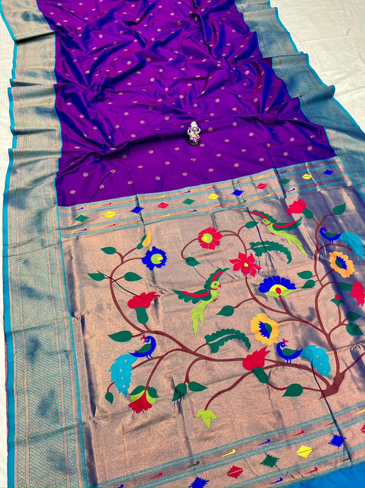 Premium Rich Purple Kadiyal Paithani Silk Saree