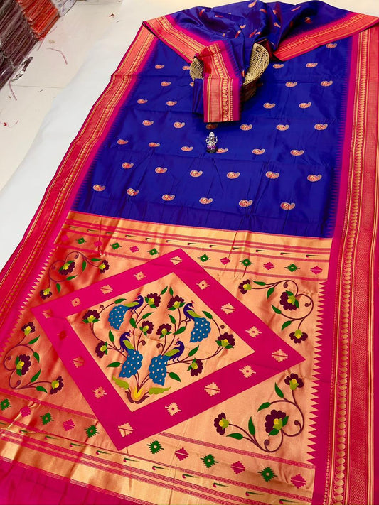 Sophisticated Rich Purple Peacock Paithani Silk Saree