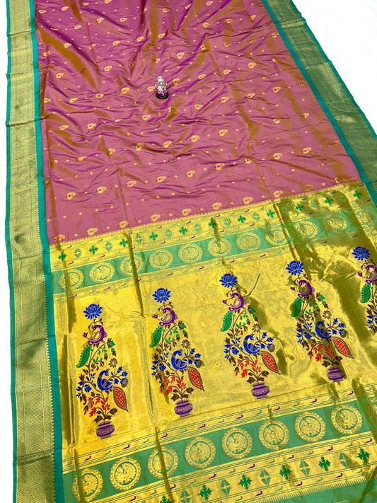 Royal Rose Gold Kadiyal Paithani Silk Saree