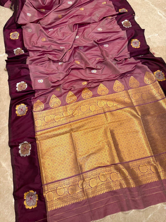 Graceful Rose Pink Jaswand Silk Saree