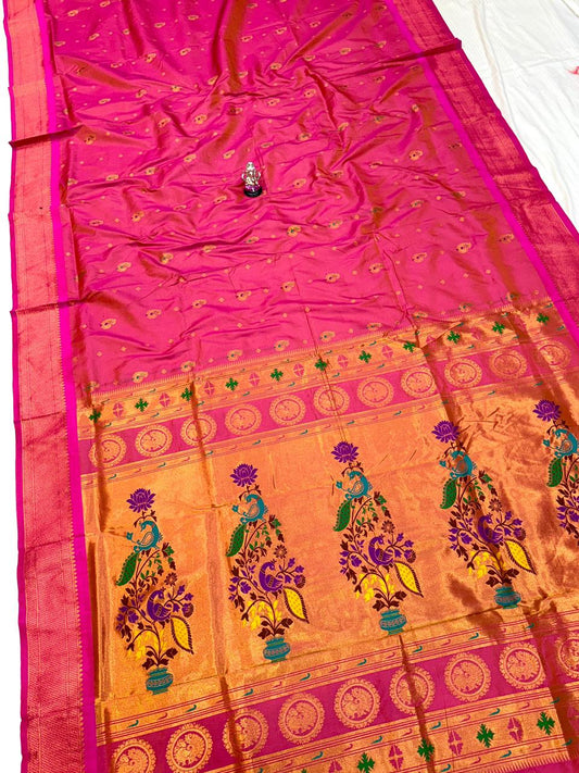 Graceful Rose Pink Kadiyal Paithani Silk Saree