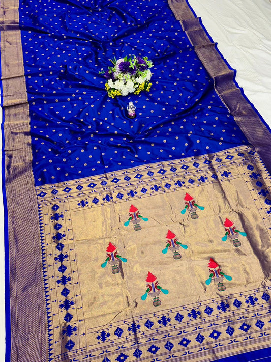 Vibrant Royal Blue Traditional Embroidery Silk Saree