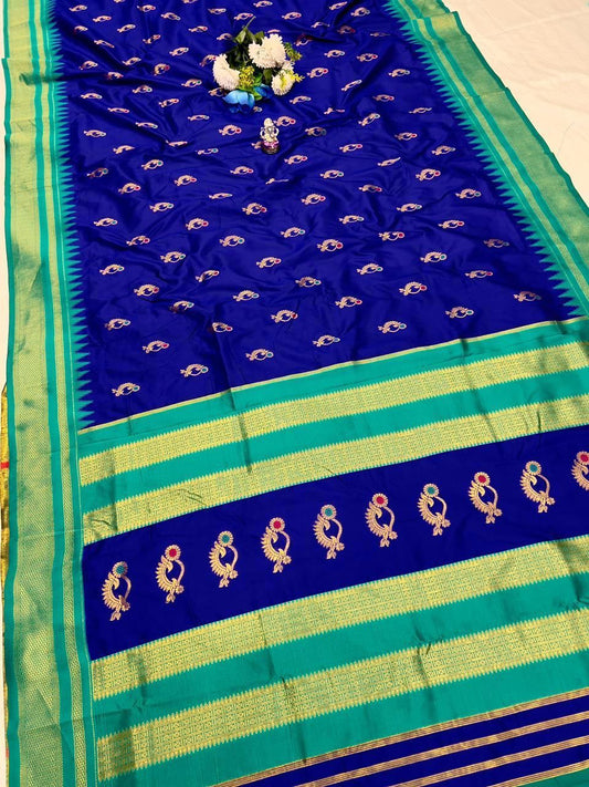 Vibrant Royal Blue Border Irkal Paithani Silk Saree