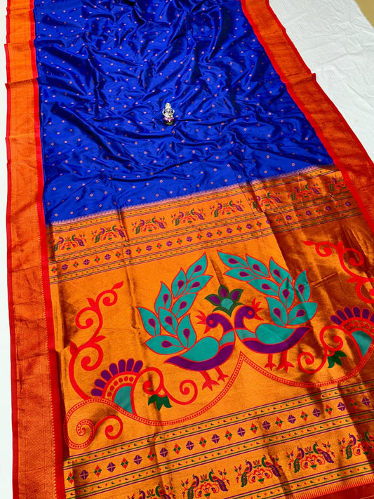 Royal Royal Blue Menakari Peacock Silk Saree