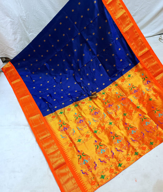 Vibrant Royal Blue Karnaful Kadiyal Paithani Saree