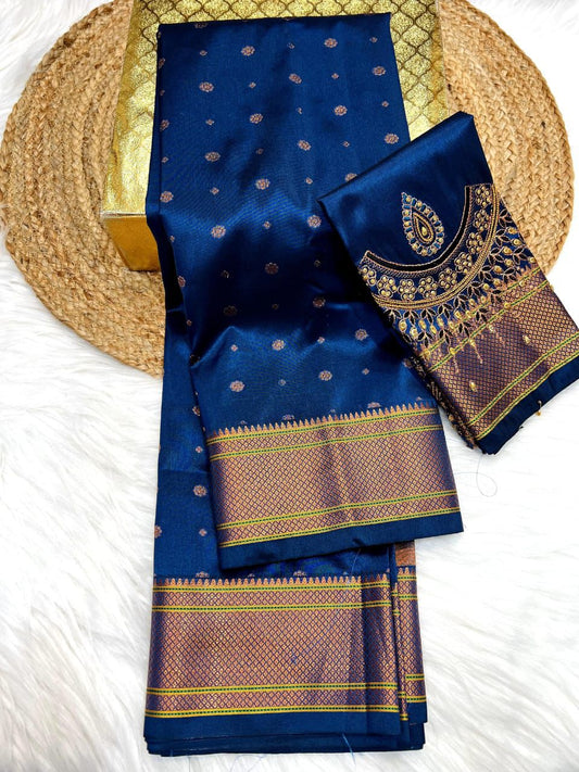 Classic Teal Blue Kalanjali Paithani Silk Saree