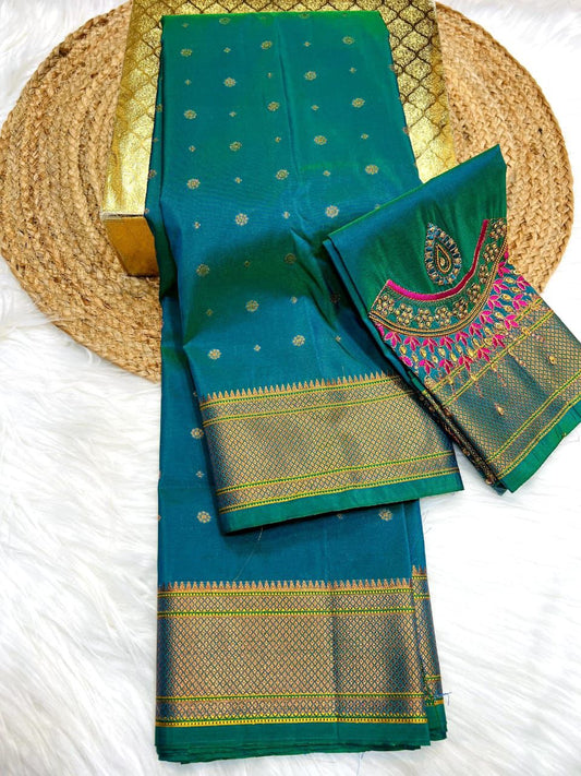 Royal Turquoise Blue Kalanjali Paithani Silk Saree