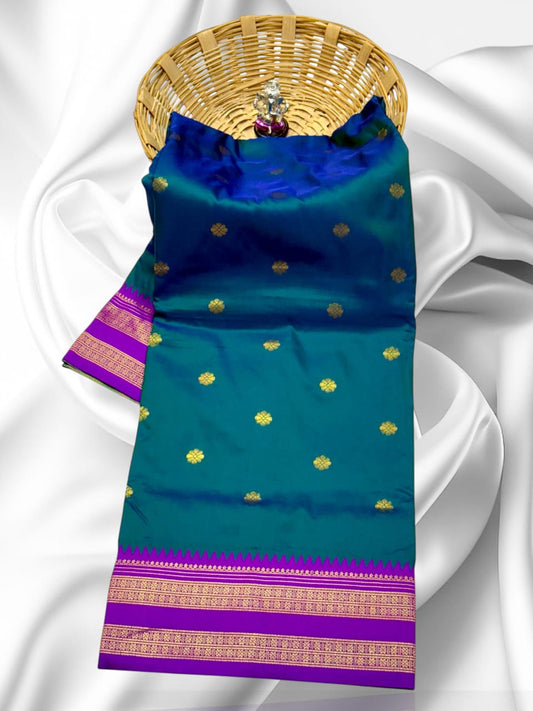 Premium Turquoise Blue Traditional Narayan Peth Saree