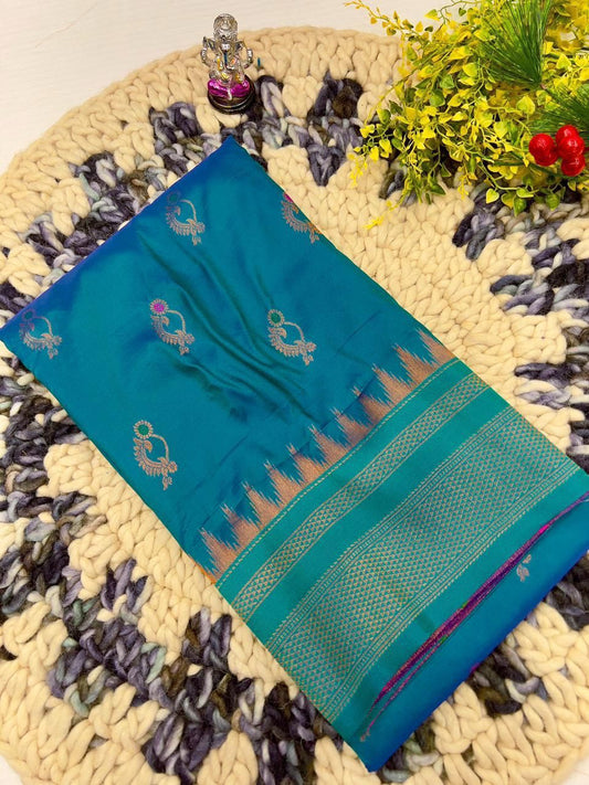Refined Turquoise Green Irkal Paithani Silk Saree