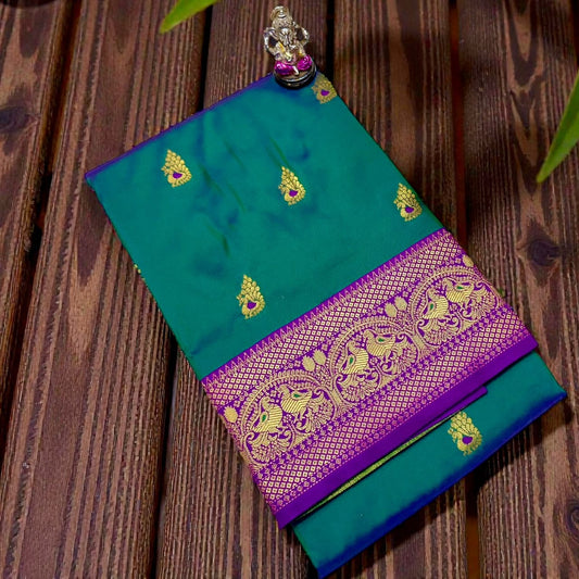 Traditional Turquoise Green Laxmi Paithani Silk Saree