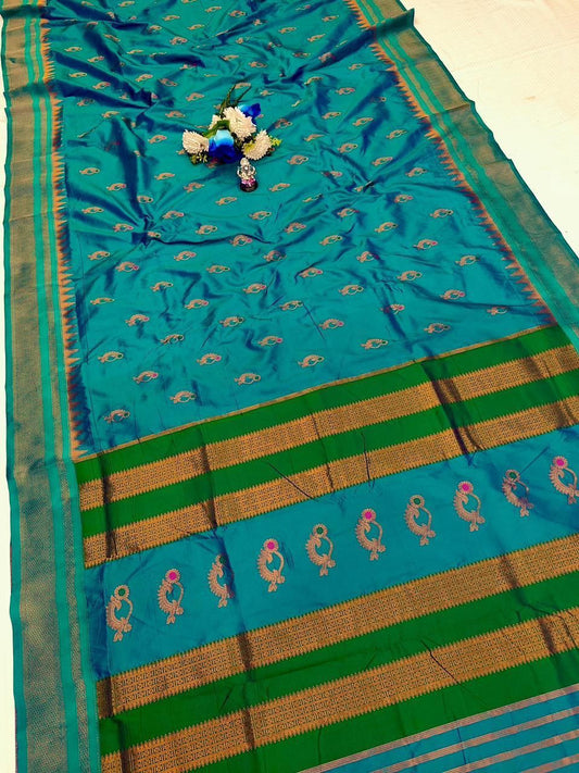 Refined Turquoise Green Irkal Paithani Silk Saree