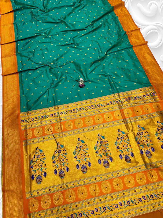Traditional Turquoise Green Navya Kadiyal Paithani Saree
