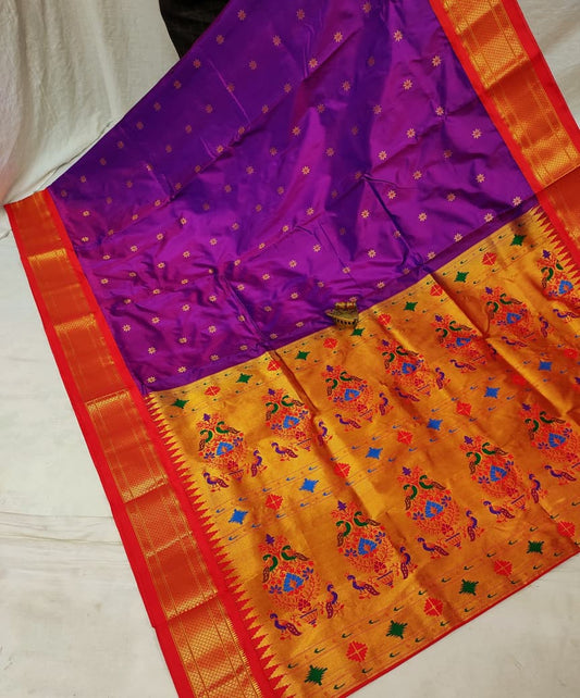 Timeless Violet Karnaful Kadiyal Paithani Silk Saree