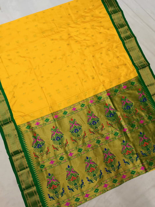 Refined Yellow Karnaful Kadiyal Paithani Silk Saree