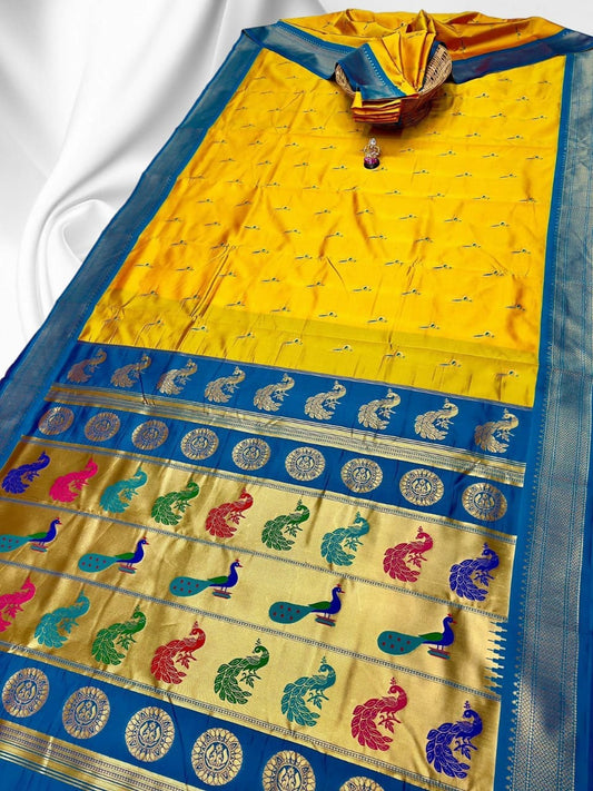 Elegant Yellow Ruhi Peacock Silk Saree